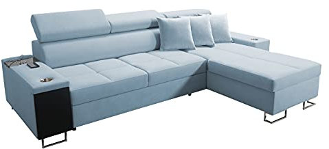 Ecksofa mit Schlaffunktion und Bettkasten Domiko I Maxi, Eckcouch mit Barfach USB-Anschluss Steckdose Einstellbare Kopfstützen (Uttario Ve. 2960, Seite: Rechts)