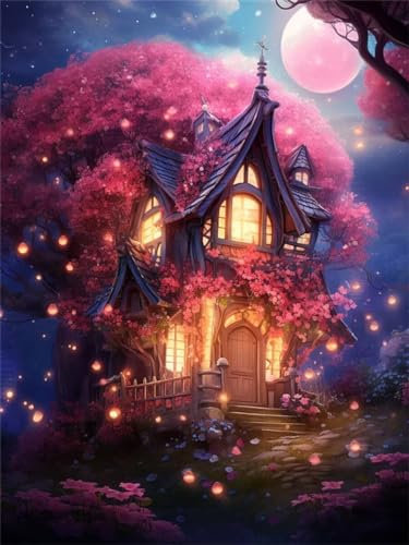 Heeboode 5D Diamond Painting DIY Set House Full Drill Diamant Painting Bilder Malen Nach Zahlen, Groß Strass Stickerei Mosaik Kreuzstich Diamant Malerei Arts Craft kit für Wall Dekoration 40x50cm