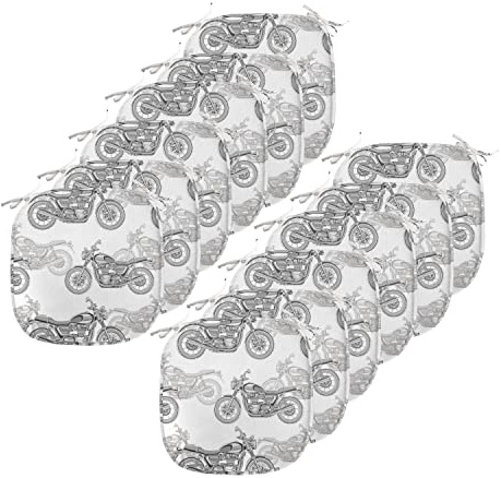 Ambesonne Motorcycle Chair Seating Cushion Set of 12, Realistic Grayscale Illustration of Classic Motorcycles Many Details, Anti-Slip Seat Padding for Kitchen & Patio, 16x16, Grey White Black