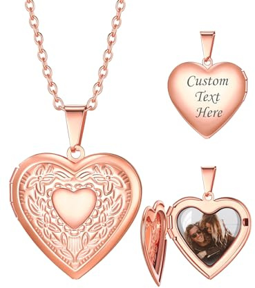 Custom4U Collana con medaglione in oro rosa, gioielli a cuore, regali per le donne, regali personalizzati per la mamma (con confezione regalo)