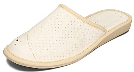 BAWAL Pantofole in Pelle Donne Suola in Gomma Ciabatte Slippers Diversi Modelli 36-41 (Bianco, Sistema Taglie Calzature EU, Adulto, Numero, Media, 41)