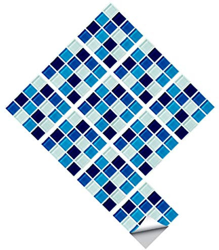 FAVOMOTO Fliesenaufkleber Wandaufkleber 15x15 cm Blau Fliesensticker Badezimmer Küche Selbstklebend Mosaikfliesen Aufkleber 10 Wandfliese Wand ?bel Dekoration