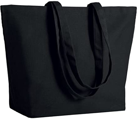 Artexia Tygväska Med Långa Handtag - Slitstark Bomull, Miljövänlig Shoppingväska, Canvas Väska, Svart, 50x37x16cm