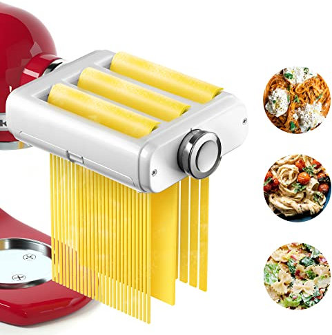 Accessoire pour machine à pâtes Kitchenaid - Ensemble 3 en 1 comprenant un rouleau à pâtes, un coupe-fettuccine, un coupe-spaghetti et une brosse de nettoyage - Accessoires pour machine à pâtes maison