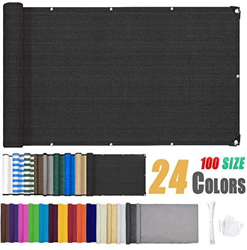 ZHhan Pantalla de privacidad para balcón, protección contra el viento y los rayos UV, para terraza, patio, balcón, incluye bridas de cables de 8 días, 9 colores, 48 tamaños (0,8 x 1 m, negro)