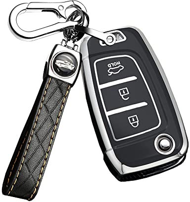 ontto Autoschlüssel Hülle Schlüsselhülle Passt für Hyundai Elantra Solaris i30 i30n Tucson i35 i40 Kona Azera Genesis Santa Fe Weiches TPU Schutzhülle Schlüsselanhänger Schlüsselgehäuse A Schwarz