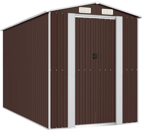vidaXL Garden Shed - Dark Brown Galvanised Steel Outdoor Storage House for Garden Tools, Pool Equipment, and Outdoor Toys - Ample Storage Space with Ventilation