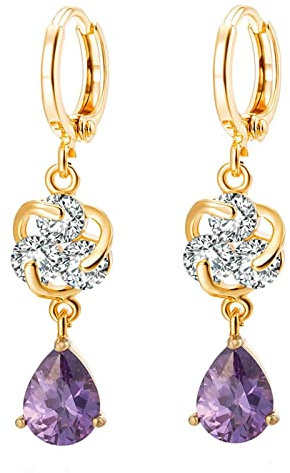 Ayoiow Ohrhänger Jugendstil, Ohrringe Mädchen Kupfer mit Blume Und Tropfenform Zirkonia Ohrringe Gold Ohrschmuck Piercing