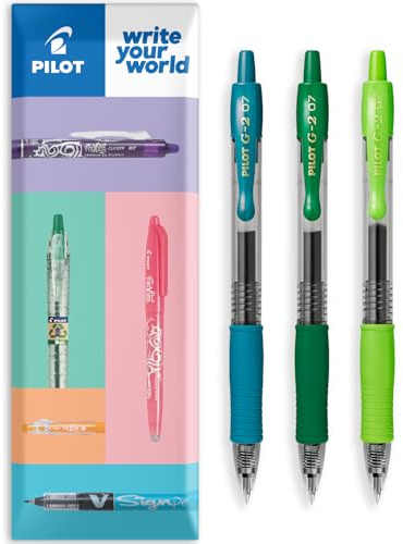 PILOT G-2 Gel-Tintenroller, einziehbar, 0,7 mm Spitze, in Umschlag, Geschenkverpackung, 3 Stück, Grüntöne