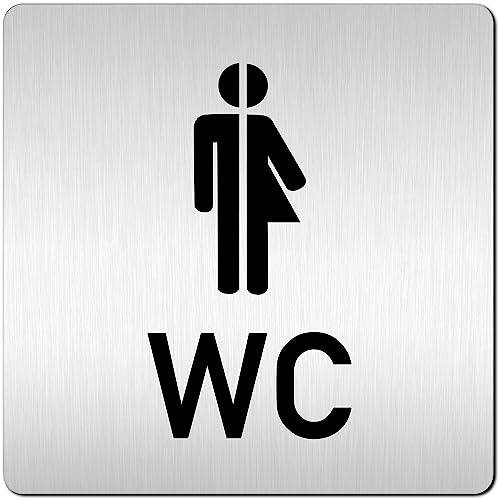Türschilder24 XXL Schild - Türschild • 125 x 125 mm • Gender WC Toiletten Schild rechts links • 1,5 mm veredeltes Aluminium • 100% Made in Germany (Gender 2 Pikto mit Abstand + WC)