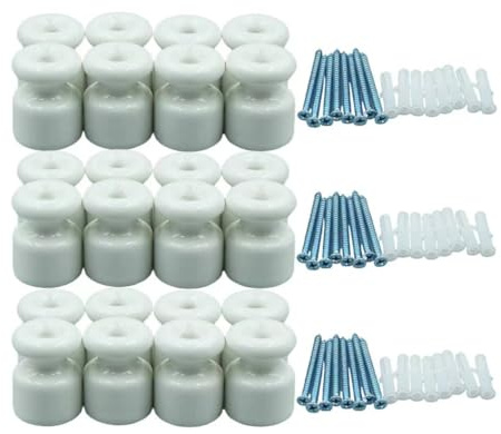 FUZHOU QMY - Confezione di 24 isolanti in porcellana bianca per cavo tessile intrecciato, Dia.20 mm