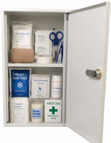 LEOMAR Medizinschrank, Apothekerschrank aus Stahlblech, mit 1 Ablage, Abschließbar, Hausapotheke inkl. 2 Schlüssel, Medikamentenschrank, Erste-Hilfe-Schrank mit Metalltüren, 12 x 20 x 32 cm
