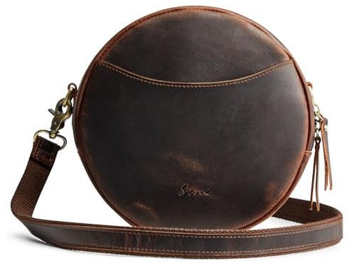 S-ZONE Leather Crossbody Bags for Women Trendy Circle Cross Body Shoulder Bag Designer Round Purses