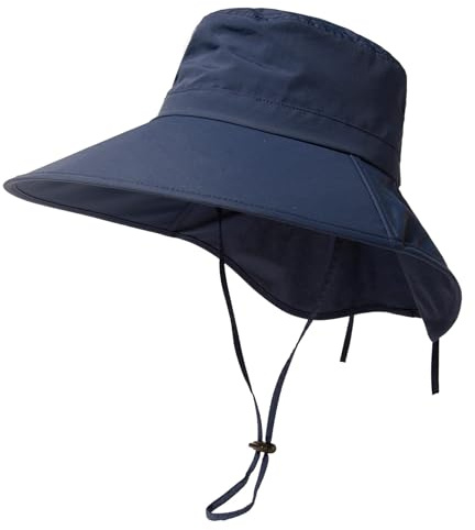 TOP-EX XL/XXL Damen Sonnenhut Pferdeschwanz UV Schutz Faltbar Wasserdicht Outdoor Hut mit Nackenschutz Breite Krempe Sommer Fischerhut Safari Wanderhut Trekking 94601_Navy blau L/XL