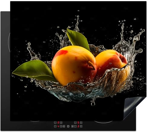 KitchenYeah© Protege Couvre Plaque De Cuisson Deco Cuisine Tapis Protection | 60x52 cm - Protecteur Induction Indispensable Mangue - Fruit - Eau - Noir - Feuille