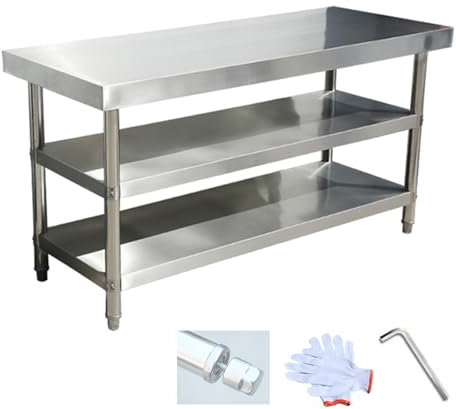 CMYAOYC Edelstahltisch, Arbeitstisch Küche, Küchenschrank Metall, Küchenregal Arbeitsplatte mit 3 Regalen, für Zuhause, Küche und Esszimmer (Color : Thickened 100 * 60 * 80 Three Layers)