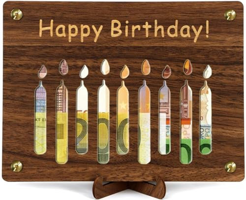 YianHien Geldgeschenke Geburtstag Verpackung, Personalisierte Geldgeschenk zum Geburtstage, Perfekte Geburtstagskarte Geld Geschenk für Frauen Männer Junge Mädchen, Kreatives Holz Karte Geburtstag