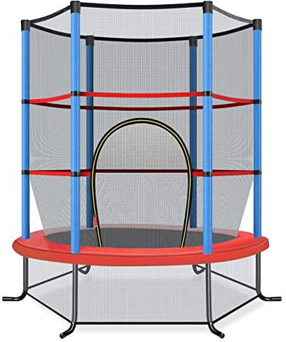 COSTWAY Ø165cm Gartentrampolin mit Sicherheitsnetz, Trampolin bis 135KG belastbar, Indoor-/Outdoortrampolin für Kinder ab 3 Jahre