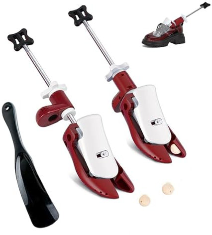 Pair Of Shoe Stretcher For Women Men Shoe Tree,4-Way Adjustable Shoe Expander Length,Width & Height Trainer Stretchers For Thick/Wide Feet (Women's Red 2.5-7)