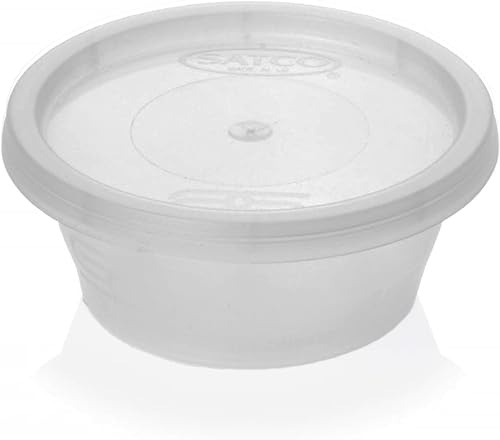 ENCASE 50 Satco Plastic Food Takeaway Microwave Heavy Duty Cups with Lids 2oz 4oz 8oz 12oz 16oz (Clear, 2oz)