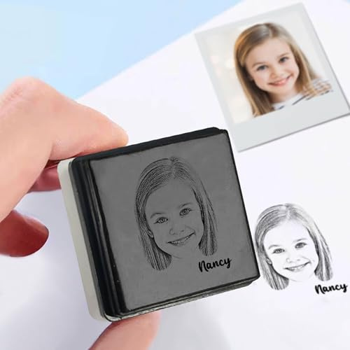 Drawelry Foto Stempel Personalisiert mit Name Bild Gravur Stamps Quadrat Gummi Stempeln Buch Papier Symbol Kopieren Platte Siegel Gesicht Bild Stempel Geburtstag Geschenke für Familie Freund Paar (A1)