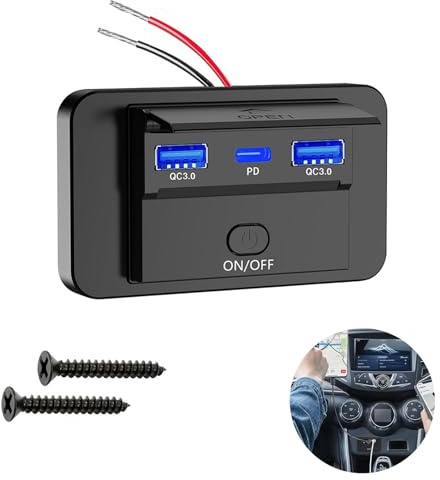 RV USB Outlet 12V, 66W 3 Port Charger Socket Quick Charge QC3.0 PD | Dual 18W fast, marine boat caravan, cigarette lighter, practical metal, easy install, quality accessory duo carry kit