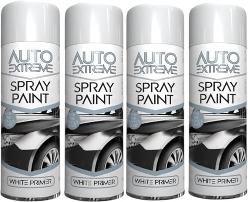 DIOXSTAR All Purpose White Primer Spray Paint, Quick-Drying Nature, Both Interior And Exterior Applications, Robust Protection, 250ML (4PCS)
