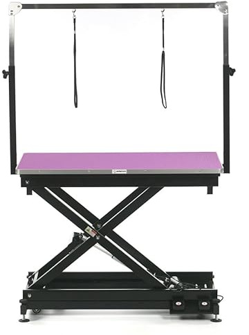 Pedigroom Electric Dog Grooming Table Black Frame Pink Top With H Bar Purple