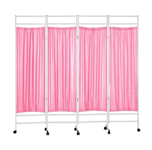 Hospital Room Dividers and Folding Privacy Screens, 4 Panels Mobile Nursing Medical Office Partition Screen on Wheels/ Rolling 1.8M Tall Indoor Temporary Separators, Doctors Studio/ Apartment(Pink)