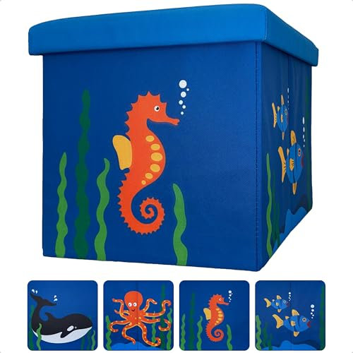 WIESEN.design Spielzeugbox MEER 33L (1 Stück) -belastbar bis 150 kg- Spielzeugkiste mit Deckel, Kindersitzbank mit Stauraum, Spielzeug Aufbewahrung, Kinderbank, Spielzeugtruhe mit Deckel