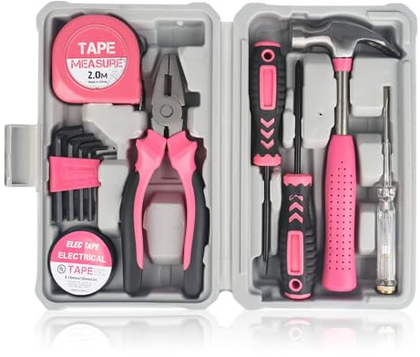 XTDMJ 12-teiliges rosa Werkzeugset, Haushalts-DIY-Werkzeugset, kleines Werkzeugset, Starter-Basic-Damen-DIY-Werkzeuge für Zuhause und Büro