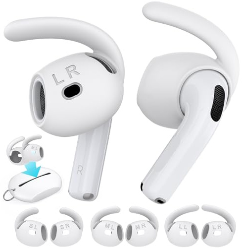 AhaStyle Öronkrokar för AirPods 4:e generationen (2024) 【Tillagd förvaringspåse】 3 par S/M/L halkfria öronskydd silikontillbehör kompatibla med Apple AirPods 4:e generationen (stor + medium + liten,