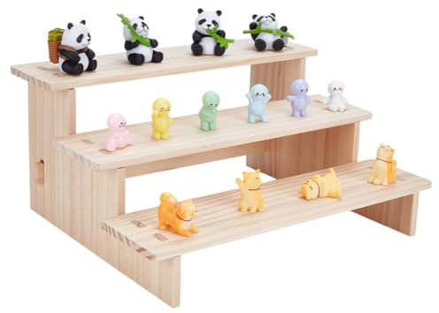 NBEADS Présentoir en Bois à 3 Niveaux, Support de Risers d'affichage Présentoir pour Figurines Présentoir de Table en Bois pour Parfums Cosmétiques produits, Amande Blanchie, 29.7x24x13.9cm