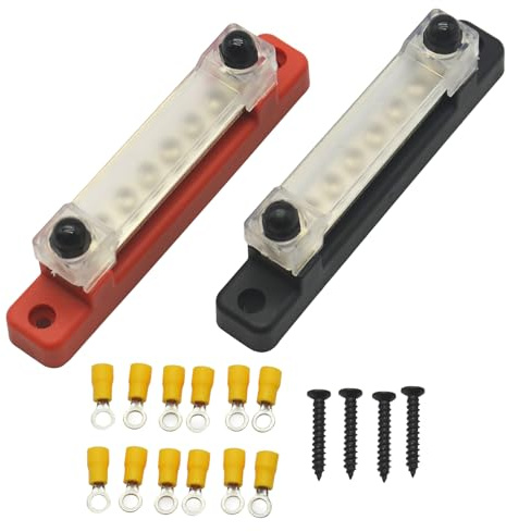 Arotzelox Lot de 2 Bornier 12v Distribution Universel 150 A Busbar Bloc de Distribution M6 x 2 M4 x 6 pour Voiture, Camping-car, Yacht, Bateau