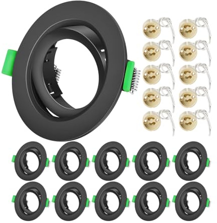 Recessed Ceiling Light Fitting - GU10 Downlights for Ceiling,Round Matt Black Finish Frame Spotlight Mounting Frame,68-80mm Cut-Out,Adjustable Recessed Spotlight Frame with GU10 Lamp Holder,10 Pack