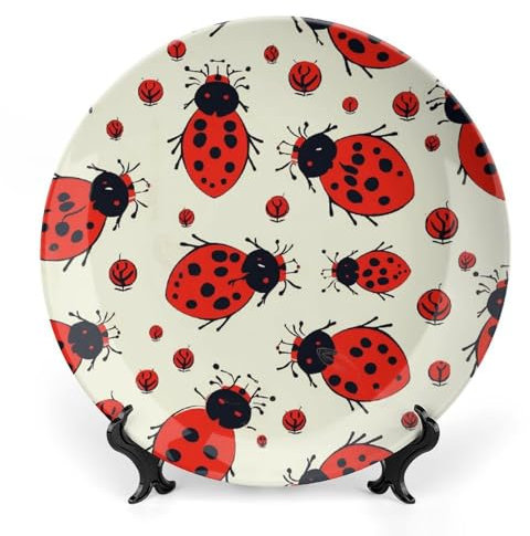 STVNKML Assiette décorative en porcelaine anglaise avec motif coccinelle rouge - Assiettes décoratives en céramique avec support de présentation - Assiette décorative en porcelaine anglaise