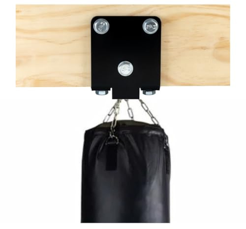 CLevret Boxsack-Halterung, schwarz, Stahl, mit Karabiner und Drehhaken, 14 x 10,2 cm, mit 3 x 3,9 Bolzen, 3 x 3,3 Schrauben, 2 x 3,3 Schrauben und 2 x 2,1 plus Schrauben, Unterlegscheiben und Muttern