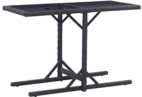 Homvdxl H Shape Patio Gartentisch 110x53cm Rattanoptik Couchtisch Outdoor Bistrotisch Einfache Montage mit Glasplatte & Stahlgestell - Schwarzglas