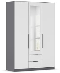 Rauch Möbel Belfast, Kleiderschrank, Weiß/Grau metallic, Breite 136 cm | Schrank, Kinderkleiderschrank, 3-türig, Spiegel, 2 Schubladen, für Schlafzimmer, Kinderzimmer, Babyzimmer, Garderobe, Flur