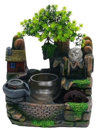 Lilyeriy Fontana da tavolo zen con effetto pietra di fiume in resina, mini cascata meditativa per la tranquillità interna, elegante decorazione per casa e ufficio