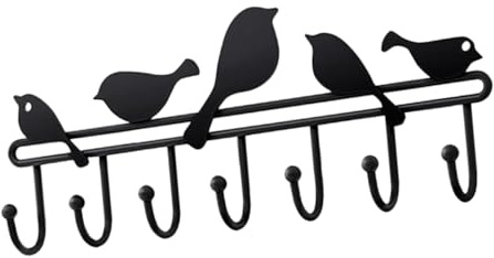 POPETPOP Porte-manteau Mural Rangement Pratique Forme Oiseau en Fer Noir 7 Crochets Installation Facile, Multi-fonction pour Manteaux, Chapeaux et Clés Maison