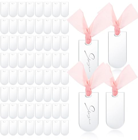 LELE LIFE 80 Stück Acryl-Platzkarten mit Bändern, DIY-Hochzeitsschilder, leere Namensschilder, reservierte Schilder für Tischnummer, Stuhlsitzetikett, Abendessen, Transparent