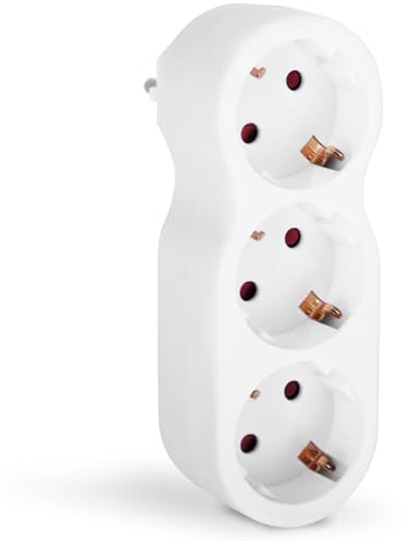 Aigostar - Adattatore Presa Multiple, 3 Prese Tedesche Schuko senza Interruttore, 3680W Max, Protezione Bambini, Bianco - Per Viaggi e Casa