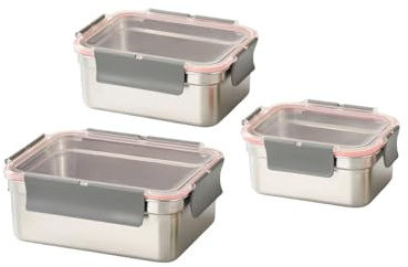 GRFELI Fiambreras de acero inoxidable con tapas herméticas, 3 recipientes para alimentos, fiambrera, el lavavajillas, el microondas y el horno son seguros