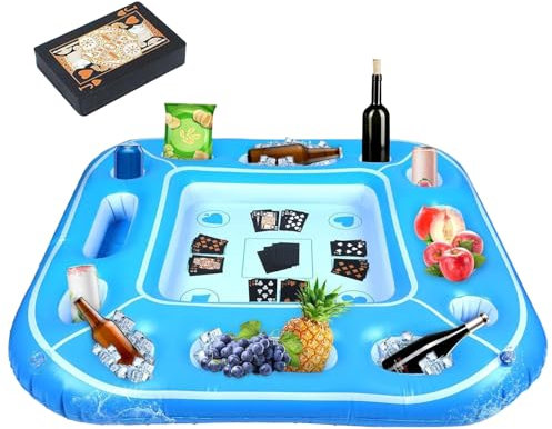 Floating Card Table For Pool, Inflatable Board Games Table, Waterproof Portable Fun Floating Desk, Hot Tub Tray Card Table Tray, Inflatable Food Drink Holder, Pool Accessories