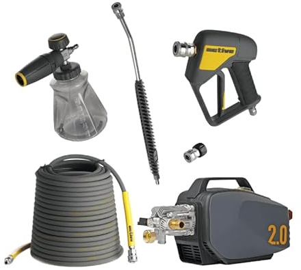 Active 2.0 Pressure Washer with Premium Accessory Kit – 15m Steel-Braided Hose, Foam Cannon, 4 Düsen, Swivel Gun & Lance – Professional Car Detailing & Home Cleaning