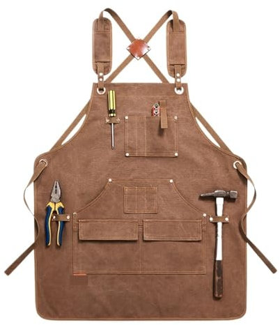 Arbeitsschürze 2 Stück verstellbare Werkzeugschürze for Männer und Frauen, Canvas-Schürze, strapazierfähige Allzweckschürze mit Taschen for Holzarbeiten, Zimmer, Handwerk, Werkstatt für Küche Garten K