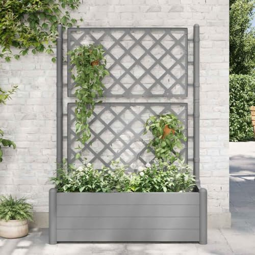 HaoChrymec Jardinera con Enrejado, plástico PP Resistente a la Intemperie, Soporte para Plantas trepadoras, macetero Exterior/Interior, jardín, terraza, Balcones, Gris Piedra, 100x43x142 cm