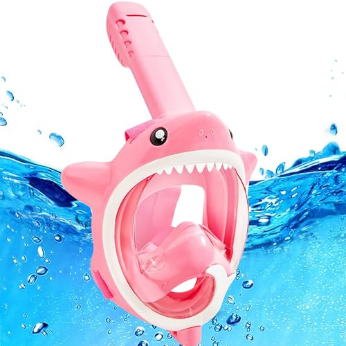 SQAQS Máscara de Snorkel Infantil, Diseño de Succión de Agua Anti - Asfixia, Cara Completa Máscara de Snorkel de Respiración, Adecuada para Nadadores Principiantes de 3-8 Años (Polvo de Tiburón)