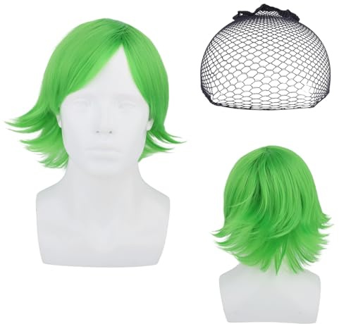 Peluca Verde de Asco para Mujer, Bob Corto Rizado Estilo Ondulado y con Redecilla Cosplay Ideal para Personajes Películas Disfraces de Halloween y Fiestas San Patricio